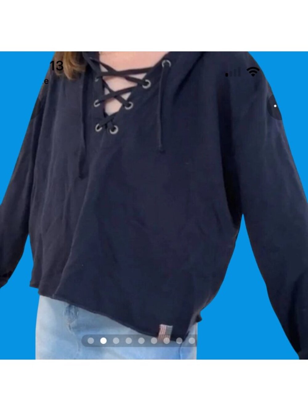 Denim & Supply Ralph Lauren Women M Lace-Up Cropped Hoodie Navy Blue Relaxed Fit